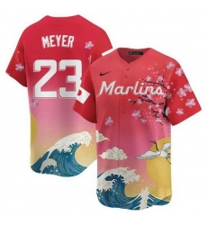 Men Miami Marlins 23 Max Meyer Pink Japanese Heritage Night 2025 Limited Baseball Jersey