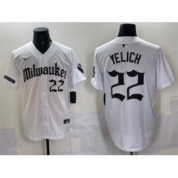 Men Milwaukee Brewers 22 Christian Yelich White  27Gothic 414 Shadows Edition 27 Vapor Premier Limited Stitched Jersey
