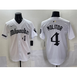 Men Milwaukee Brewers 4 Paul Molitor White  27Gothic 414 Shadows Edition 27 Vapor Premier Limited Stitched Jersey