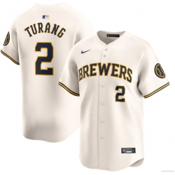 Men Milwaukee Brewers Brice Turang #2 Nike Cream Home Limited Stitched Jersey