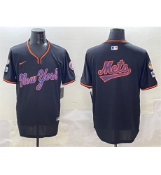 Men New York Mets Team Big Logo Black 2025 Spring Training Stitched Baseball Jersey 1