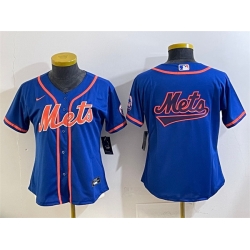 Women New York Mets Team Big Logo Royal Cool Base Stitched Baseball Jersey