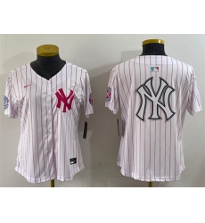 Women New York Yankees Team Big Logo White Pink Pinstripe Limited Stitched Baseball Jersey 001 Women New York Yankees Team Big Logo White Pink Pinstripe Limited Stitched Baseball Jersey 001