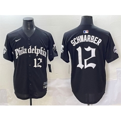 Men Philadelphia Phillies 12 Kyle Schwarber Black Gothic Vapor Limited Stitched Jersey