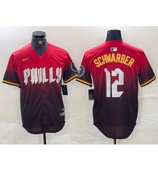 Men Philadelphia Phillies 12 Kyle Schwarber Red 2024 City Connect Limited Stitched Jersey