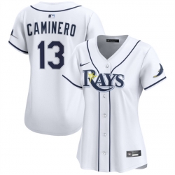 Women Tampa Bay Rays 13 Junior Caminero White Home Limited Stitched Baseball Jersey