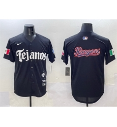 Men Texas Rangers Team Big Logo Black Mexico 2025 Vapor Premier Limited Stitched Baseball JerseyS Men Texas Rangers Team Big Logo Black Mexico 2025 Vapor Premier Limited Stitched Baseball JerseyS