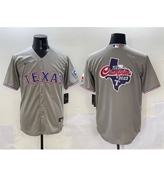 Men Texas Rangers Team Big Logo Grey With Patch Cool Base Stitched Baseball Jersey 1