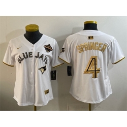 Women Toronto Blue Jays 4 George Springer White Gold 2025 American League Champions Limited Stitched Baseball Jersey 