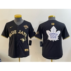 Youth Toronto Blue Jays  26 Leafs Black Gold 2025 American League Champions With White Leafs Logo Limited Stitched Baseball Jersey