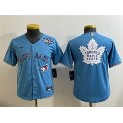 Youth Toronto Blue Jays  26 Leafs Blue 2025 World Series With White Leafs Logo Cool Base Stitched Baseball Jersey