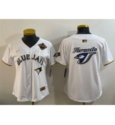 Youth Toronto Blue Jays Team Big Logo White Gold 2025 American League Champions Limited Stitched Baseball Jersey Youth Toronto Blue Jays Team Big Logo White Gold 2025 American League Champions Limited Stitched Baseball Jersey