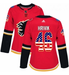 Womens Adidas Calgary Flames 46 Marek Hrivik Authentic Red USA Flag Fashion NHL Jersey Womens Adidas Calgary Flames 46 Marek Hrivik Authentic Red USA Flag Fashion NHL Jersey