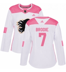 Womens Adidas Calgary Flames 7 TJ Brodie Authentic WhitePink Fashion NHL Jersey Womens Adidas Calgary Flames 7 TJ Brodie Authentic WhitePink Fashion NHL Jersey