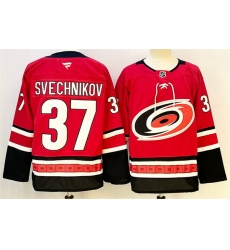 Men Carolina Hurricanes 37 Andrei Svechnikov Red 2024 25 With A Patch Home Stitched Hockey Jersey