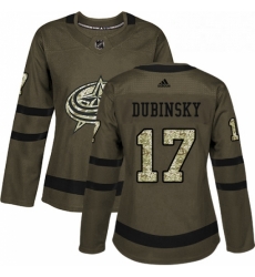 Womens Adidas Columbus Blue Jackets 17 Brandon Dubinsky Authentic Green Salute to Service NHL Jersey Womens Adidas Columbus Blue Jackets 17 Brandon Dubinsky Authentic Green Salute to Service NHL Jersey