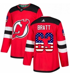 Mens Adidas New Jersey Devils 63 Jesper Bratt Authentic Red USA Flag Fashion NHL Jersey 