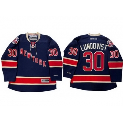 Men New York Rangers 30 Henrik Lundqvist Navy 2011 85th Anniversary Stitched Hockey Jersey