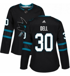 Womens Adidas San Jose Sharks 30 Aaron Dell Premier Black Alternate NHL Jersey 