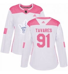 Womens Adidas Toronto Maple Leafs 91 John Tavares Authentic White Pink Fashion NHL Jersey Womens Adidas Toronto Maple Leafs 91 John Tavares Authentic White Pink Fashion NHL Jersey