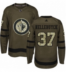 Mens Adidas Winnipeg Jets 37 Connor Hellebuyck Authentic Green Salute to Service NHL Jersey 
