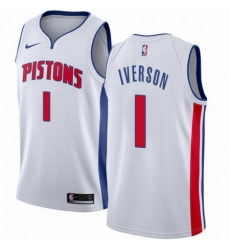 Mens Nike Detroit Pistons 1 Allen Iverson Authentic White Home NBA Jersey Association Edition Mens Nike Detroit Pistons 1 Allen Iverson Authentic White Home NBA Jersey Association Edition