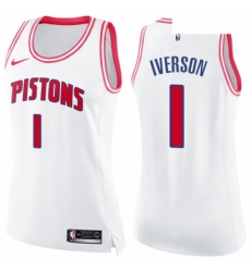 Womens Nike Detroit Pistons 1 Allen Iverson Swingman WhitePink Fashion NBA Jersey Womens Nike Detroit Pistons 1 Allen Iverson Swingman WhitePink Fashion NBA Jersey