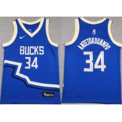 Youth Milwaukee Bucks 34 Giannis Antetokounmpo Blue City Edition Stitched Basketball Jersey