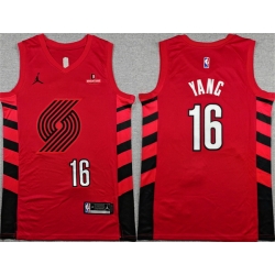 Men Portland Trail Blazers 16 Yang Hansen Red Statement Edition Stitched Basketball Jersey