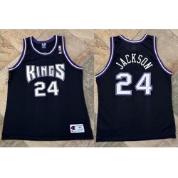 Men Sacramento Kings  24 Bobby Jackson Black Champion Stitched Jersey