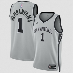 Men San Antonio Spurs 1 Victor Wembanyama Silver 2025 Statement Edition Stitched Basketball Jersey