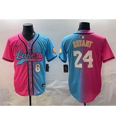 Men Los Angeles Lakers Front 8 Back 24 Kobe Bryant Pink Blue Limited Stitched Baseball Jersey Men Los Angeles Lakers Front 8 Back 24 Kobe Bryant Pink Blue Limited Stitched Baseball Jersey