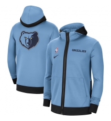 Men Nike Memphis Grizzlies Light Blue Authentic Showtime Performance Full Zip Hoodie Jacket