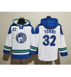 Men Minnesota Timberwolves 32 Karl Anthony Towns White Lace Up Pullover Hoodie