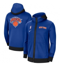 Men Nike New York Knicks Blue Authentic Showtime Performance Full Zip Hoodie Jacket Men Nike New York Knicks Blue Authentic Showtime Performance Full Zip Hoodie Jacket