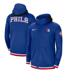 Men Philadelphia 76ers Nike 75th Anniversary Performance Showtime Full Zip Hoodie Jacket Royal Men Philadelphia 76ers Nike 75th Anniversary Performance Showtime Full Zip Hoodie Jacket Royal