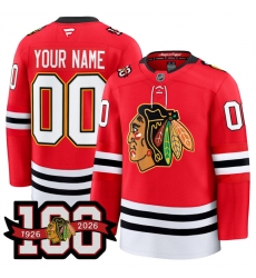 Men Chicago Blackhawks Active Player Custom Red 2025 Home 100th Anniversary Stitched Hockey Jersey