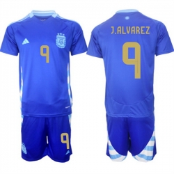Men Argentina 9 J.ALVAREZ Blue 2024 25 Away SoccerJersey Suit