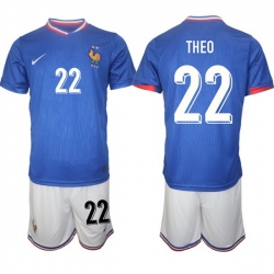 Men France 22 Theo Blue 2024 25 Home Soccer Jersey Suit