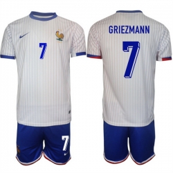 Men France 7 Antoine Griezmann White 2024 25 Away Soccer Jersey Suit