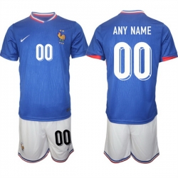 Men France Custom Blue 2024 25 Home Soccer Jersey Suit