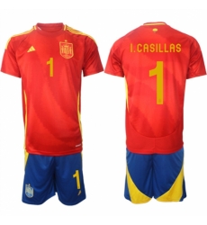 Men Spain Team 1 Iker Casillas 2024 25 Red Home Soccer Jersey Suit