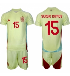Men Spain Team 15 Sergio Ramos 2024 25 Yellow Away Soccer Jersey Suit