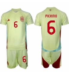 Men Spain Team 6 Mikel Merino 2024 25 Yellow Away Soccer Jersey Suit
