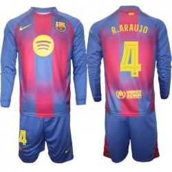 Men FC Barcelona 2026 Soccer Jerseys Red Long #4 R.ARAUJO (2)