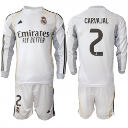 Men Real Madrid 2026 Soccer Jerseys White Long #2 CARVAJAL