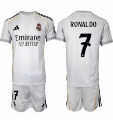 Men Real Madrid 7 Ronaldo 25 26 White Home Soccer Jersey Suit Men Real Madrid 7 Ronaldo 25 26 White Home Soccer Jersey Suit
