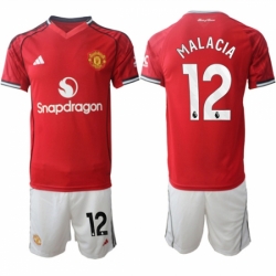 Men Manchester United 12 Tyrell Malacia 2025 26 Red Home Soccer Jersey Suit