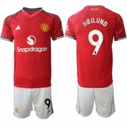 Men Manchester United 9 Rasmus Hojlund 2025 26 Red Home Soccer Jersey Suit