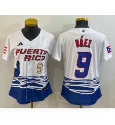 Womens Puerto Rico Baseball 9 Javier Baez Number White 2023 World Baseball Classic Stitched Jerseys Womens Puerto Rico Baseball 9 Javier Baez Number White 2023 World Baseball Classic Stitched Jerseys